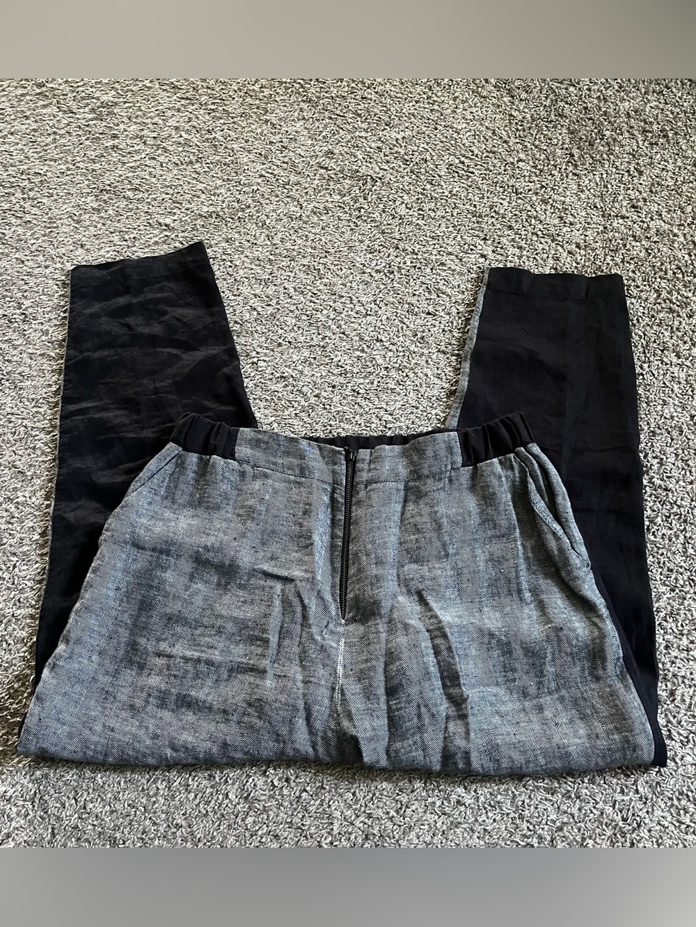 Kedziorek Linen Black Gray Pants Tapered Elastic Waist Casual Pockets 42 US 12